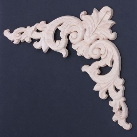 Applique Coin - Bois D Hevea Sculpte - 20 X 20 Cm - Pour Meuble Cuisine Armoire Porte - 4 Pieces (1/5)