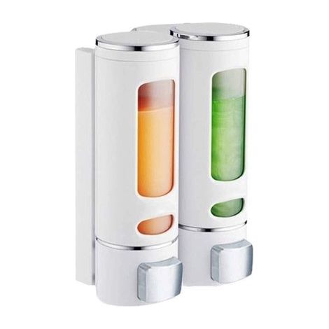Distributeur de savon double – Pompe à savon – Distributeur de savon – Pompe à lotion – 14 × 9 × 21,5 cm – Blanc – ABS Blanc (1/4)