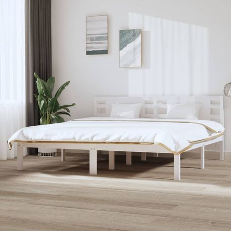 Bed Frame without Mattress White 200x200 cm Solid Wood Pine vidaXL (1/5)