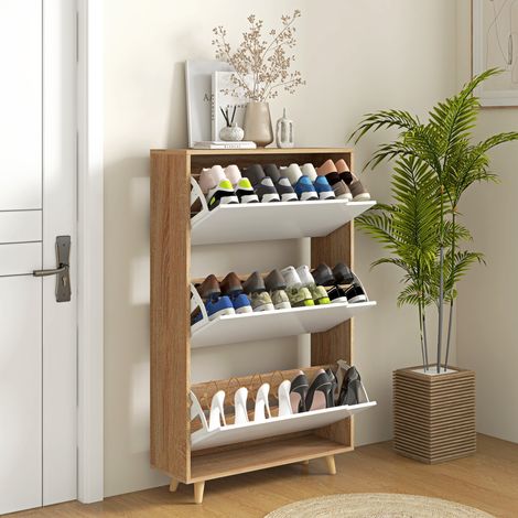 Armoire à chaussures à 3 tiroirs économisant place étagère réglable 18 à 24 paires chaussures - Dimensions: 72x24x119cm - Couleur: Blanc