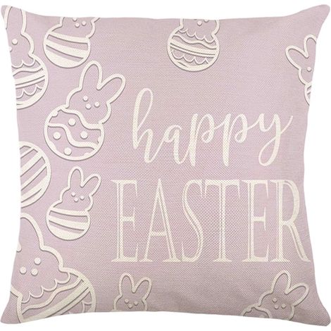 Taie D'oreiller - 45x45 cm - Motif Fêtes Printanières Lapins Fleurs Œufs - Fermeture Éclair Cachée - 1 Pièce (1/5)