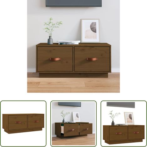vidaXL Meuble tv marron miel - Meuble TV Marron miel 80x34x35 cm Bois de pin massif (1/5)