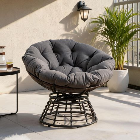 Fauteuil Papasan en rotin pivotant 360° cadre en acier gris (1/5)