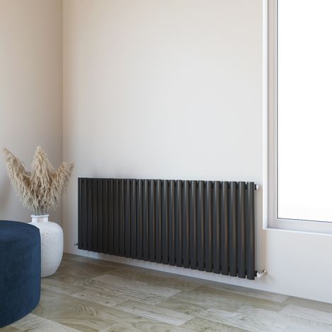Acezanble 600x1593mm Single Black Horizontal Oval Column Central Heating Designer Radiator