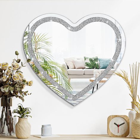 Miroir mural en cristal argenté à suspendre sans cadre pour décoration murale - Miroir pour coiffeuse, maison, chambre à coucher, salon, salle de bain, couloir (1/5)