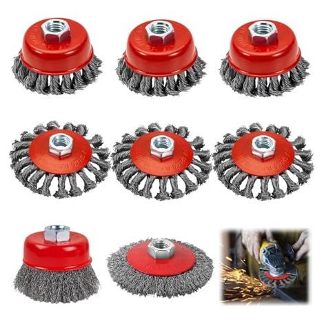 [JAMAIS UTILISÉ] Lot de 8 brosse metallique meuleuse m14 pour meuleuses d'angle, brosse metallique disqueuse m14 ，80 mm et brosse métallique flexible 120 mm, pour rouiller, polir, meuler (1/5)