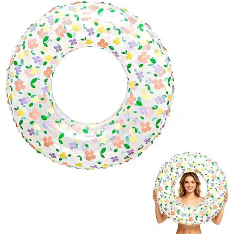 Anneau de Natation Bouée Piscine Enfant 3-5 Ans, Gonflable 1 Pièce, Transparente Fleurs Roses, PVC Robuste pour Plage, Lac (1/4)