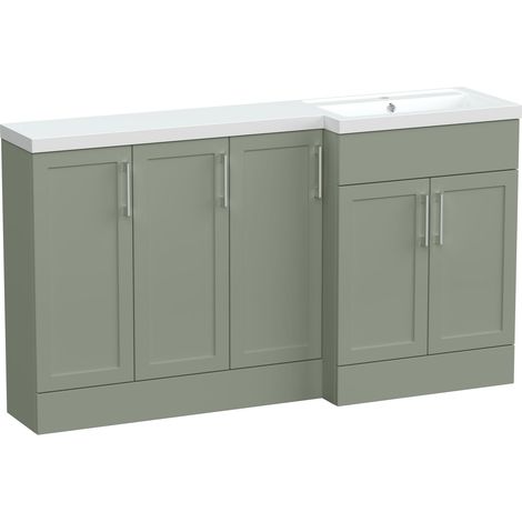 Pirehill Traditional Floor Standing 5 Door Combination Vanity Basin Unit with Polymarble Basin, 1500mm, Right Hand, Fern Green
