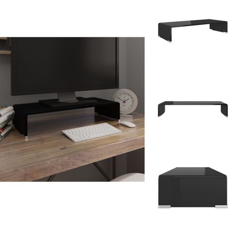 Meuble TV/support pour moniteur 60x25x11 cm verre noir - Support Tv - Meuble Tv - Stand Tv - Ecran Tv - Table Basse Tv (1/5)