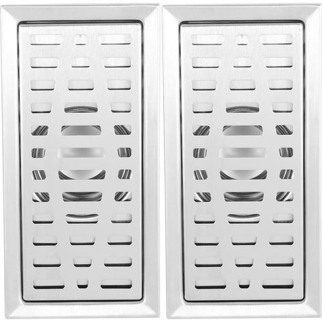 2X Grille Carrée de Déchets de Plancher de Douche de Salle de En Acier Inoxydable à Circulation Dense, Drain de Plancher 20cm X10cm (1/5)