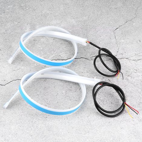 Feux de jour LED 2 pièces, clignotant séquentiel flexible, bandeau 60cm/23,6in, signal lumineux auto, blanc, étanche, pour voiture. (1/5)