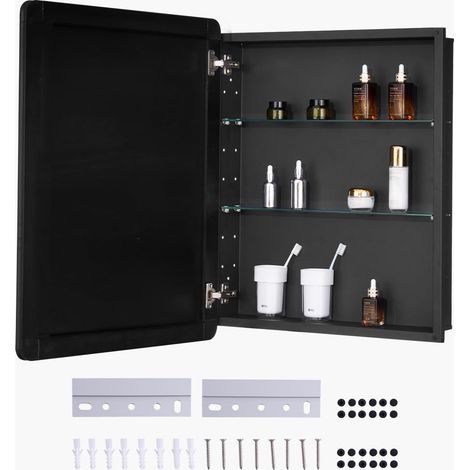 Armoire à Pharmacie, 610 x 762 mm, Placard de Rangement de Salle de Bain pour médicaments, avec Miroir, Cadre en Aluminium et étagères réglables à 2 Couches, Installation encastrée et Murale (1/5)