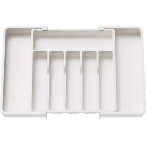Organiseur de tiroir à couverts, rangement de cuisine extensible, organisateur de couverts compact en plastique pour cuillères et fourchettes, 33-57 x 38 cm, gris (1/5)