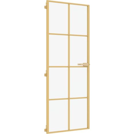 Porte intérieure mince doré 76x201,5 cm verre trempé aluminium