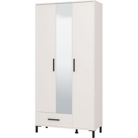 Guardaroba Grande Cimitile, Armadio Camera da Letto 6 Ripiani, un Cassetto, Appendiabiti, 93x192.5h cm Bianco Opaco