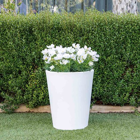 GERBERA 33 Runder Blumenkasten für den Innen- und Außenbereich Für Pflanzen und Blumen Sehr wetterbeständig. Hergestellt aus Polyethylen in Spanien