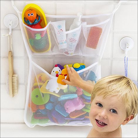 Hängendes Aufbewahrungsnetz für Babybadespielzeug, faltbarer Netzbeutel mit Saugnäpfen, Duschspielzeug-Organizer, zur Wandmontage im Badezimmer (1/5)