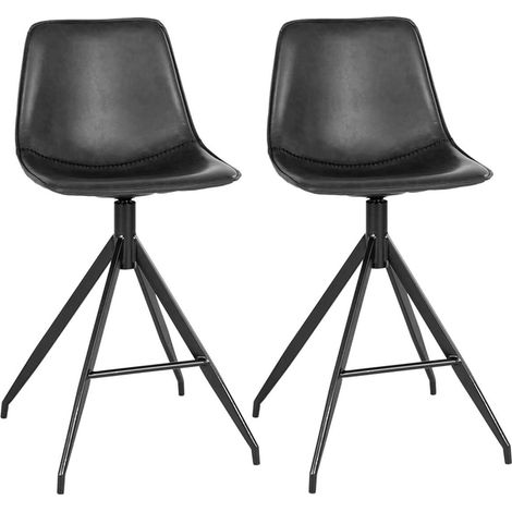 COUNTER - Lot de 2 Chaises Hautes Simili Cuir Noir Pied Pivotant Métal Noir (1/5)