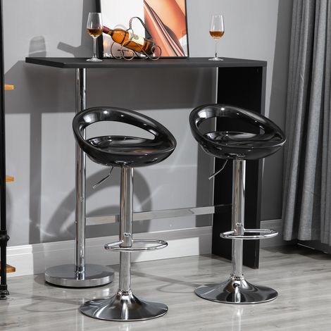 Ensemble de 2 tabourets hauts pivotants 360° - 46x41x76-96 cm - repose-pieds - hauteur réglable - base acier - pour cuisine - dossier - noir