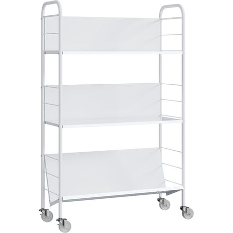 Étagère livres 3 niveaux à roulettes 69x26x108 cm, meuble rangement jouets chambre bureau blanc