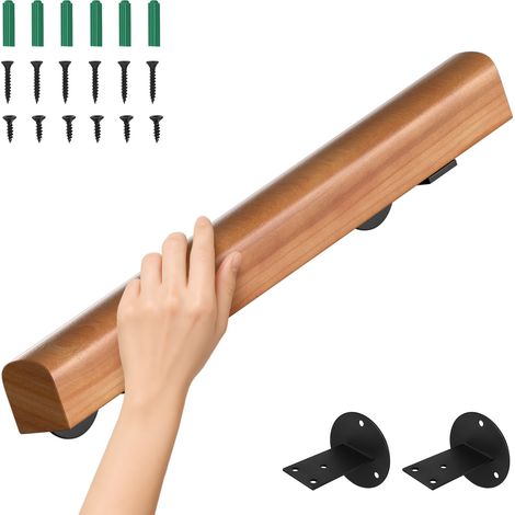 TolleTour Wandhandlauf aus massivem Kiefernholz 50 cm, Ø5 cm, rutschhemmender Holzhandlauf für Treppe Flur Bad, inkl. Montagezubehör (1/5)