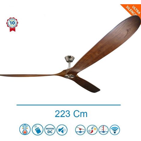 Ventilateur de plafond HVLS DC BigGéronimo, super destratificateur, 223 Cm design, boiter chrome pales sombre, wifi thermostat. (1/5)