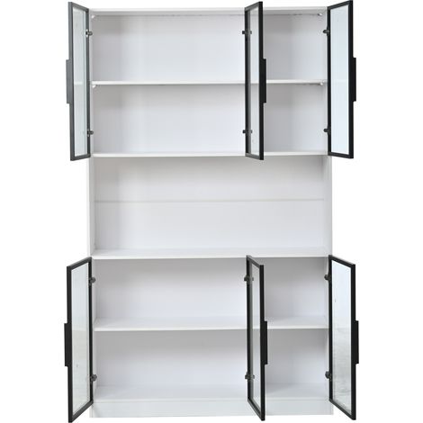 Vitrina alta de MDF y vidrio blanca 120 x 34 x 200 cm con 6 puertas y LED (1/5)