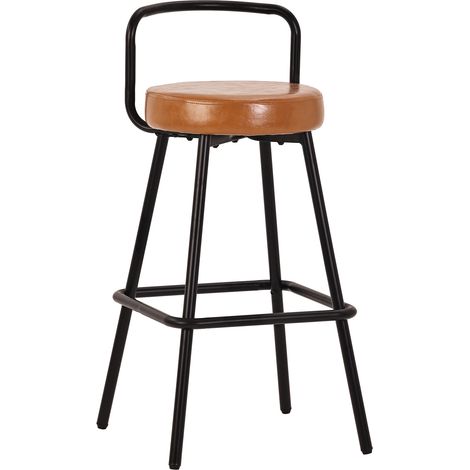 Set de 2 tabourets de bar modernes avec dossier ergonomique en cuir PU résistant à l'eau et pieds en métal, brun (1/5)