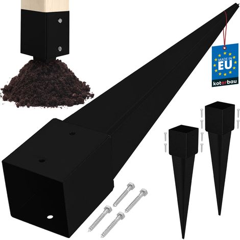 KOTARBAU® Base in acciaio per palo di ancoraggio a terra per pergole e gazebo, 121 x 121 x 750 mm, nera, set da 2