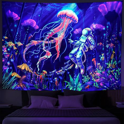 Tapisserie à réaction UV, plante, méduse, tapisserie néon galaxie, tapisserie spatiale, chambre en tapisserie (1/5)