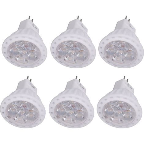 Lot de 6 ampoules LED MR11 4W 12V 360 lm, culot GU4 à deux broches, lumière chaude 3000K, idéales pour la maison et l'hôtel.
