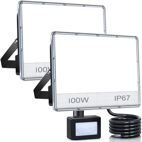 Projecteur LED Extérieur avec Détecteur, 2 Pieces 100W 10000LM Spot LED Extérieur Avec Detecteur IP67 Etanche Projecteur Exterieur 6500K, Lampe de Sécurité pour Jardin Garage Patio (1/5)