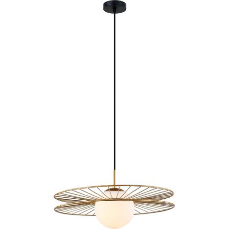 Italux Sandy - Pendente a sospensione moderno dorato 1 luce con oro, paralume bianco, attacco E27 (1/3)