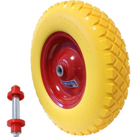 Schubkarrenrad pannensicher 4.00-8 / 4.80 mit Achse Ersatzrad Vollgummi Schubkarre PU (1/5)