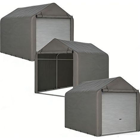 3er-Set grauer Fahrrad-Garage / Werkzeugschuppen 160x220x165 cm mit Rolltor - Wasserdichtes PE-Material