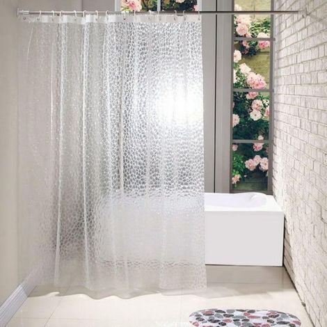 Rideau de douche translucide 72 x 78 pouces, imperméable, motif cube d'eau 3D, doublé de 12 œillets et crochets 72 x 78 pouces (1/5)