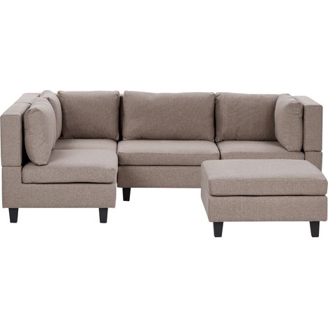 Modul Ecksofa 4-Sitzer UNSTAD Stoff Braun mit Ottomane rechtsseitig