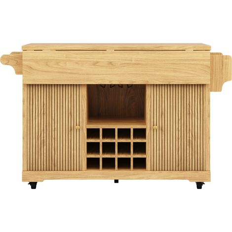 Desserte de cuisine mobile avec rangements, étagères réglables et porte-bouteilles, table d'appoint sur roulettes couleur naturel (1/5)