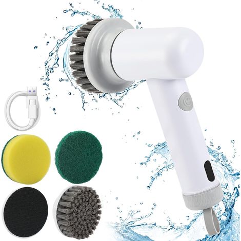 Spazzola elettrica per la pulizia, senza fili, con 3 testine intercambiabili, 2 velocità, adatta per la pulizia di bagno, piastrelle e doccia. (1/5)