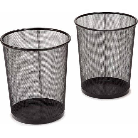 Lot de 2 poubelles rondes en maille d'acier pour poubelle ou recyclage à la maison, au bureau ou au garage, noir, 19 litres (1/5)
