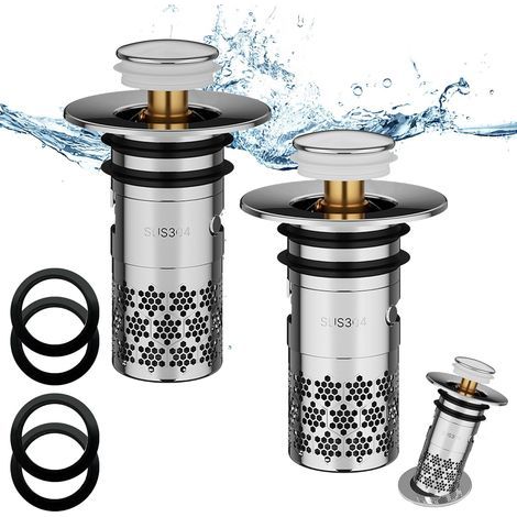 Bouchon Pop Up Universel Argenté 34 40mm Bonde de Lavabo avec Filtre Anti Clogging pour Salle de Bain et Cuisine (1/5)