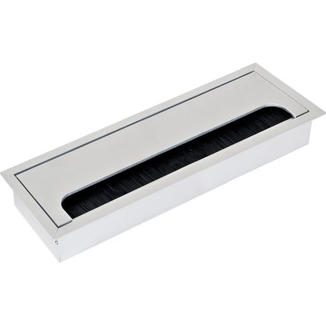 Emuca – Passe-câble rectangulaire à encastrer 269x80mm – Aluminium anodisé mat – Couvercle rabattable pour câbles de toutes dimensions