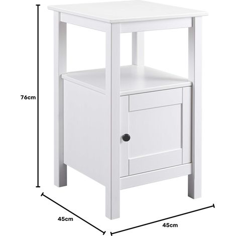 Table d'appoint - Pin Massif - 1 Porte et 1 étagère - Table de Rangement - Meuble de Rangement - Style Maison de Campagne - Table de Chevet - Table de Couloir laquée en Blanc - 1T (1/4)