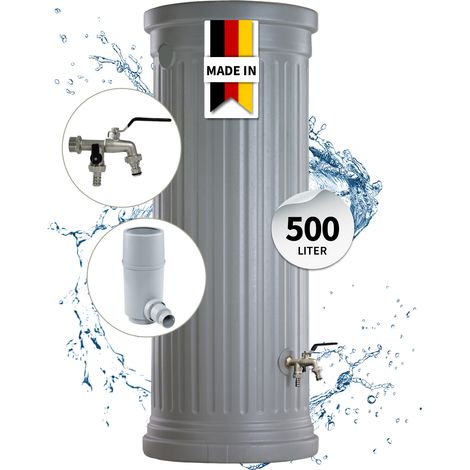 GARANTIA Säulentank Komplett-Set 500 Liter steingrau inkl. Chrom-Doppelauslaufhahn und Fallrohranschluss (1/5)