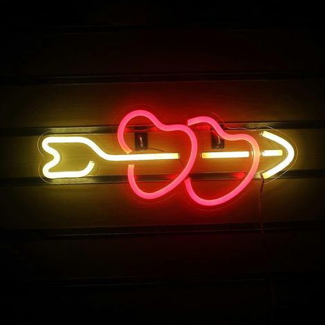 Enseigne lumineuse LED Cupidon en forme de cœur rouge néon, décorative murale, avec alimentation USB, veilleuse pour chambre ou bar. (1/5)