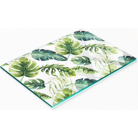 Tabla de cortar de cristal para cocina con estampado de hojas tropicales, 80x52 cm. (1/5)