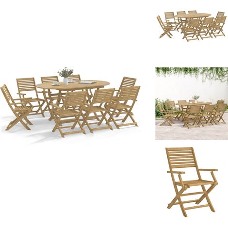 Ensemble à manger de jardin 9 pcs bois d'acacia solide - Meubles De Jardin - Salon De Jardin - Set De Table - Acacia Massif - Mobilier De Jardin (1/5)