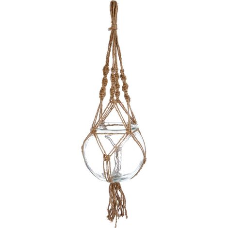 Coprivaso sospeso in vetro e corda H16cm - Atmosphera créateur d'intérieur