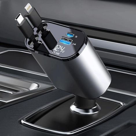 Rétractable Chargeur Voiture 120W adaptateur prise universelle Charge Rapide Chargeur Voiture pour iPhone Android (1/5)