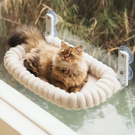 1 Hamac Pour Chat Cadre En Acier Coussin Amovible Réversible Pliable Support 18 Kg Fenêtre (1/2)